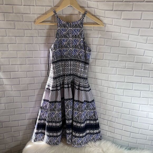 Vince Camuto Blue Halter Neck Fit Flare Dress Sz 2 - Picture 1 of 5